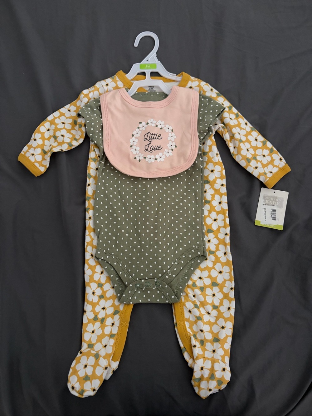 Hudson Baby Three-Piece Set in Pink, Olive & Mustard